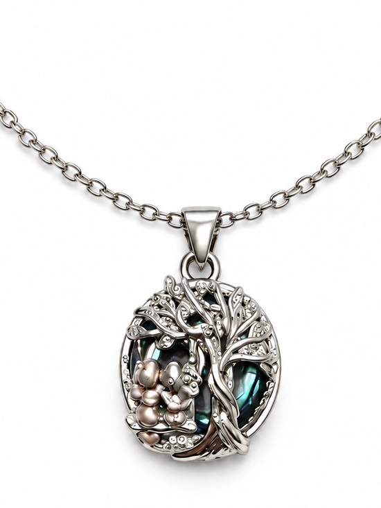 The Unbranded Brand Jewelry - Silver Tone Couple Tree of Life Iridescent Necklace (N70)
